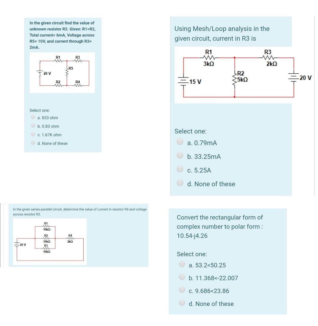 Solved In the given circuit find the value of unknown | Chegg.com