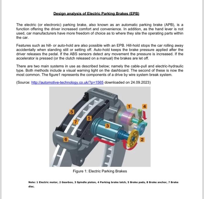 Design analysis of Electric Parking Brakes (EPB) The