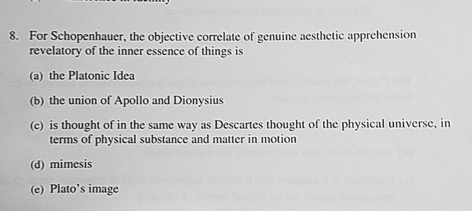 Solved 8. For Schopenhauer, the objective correlate of