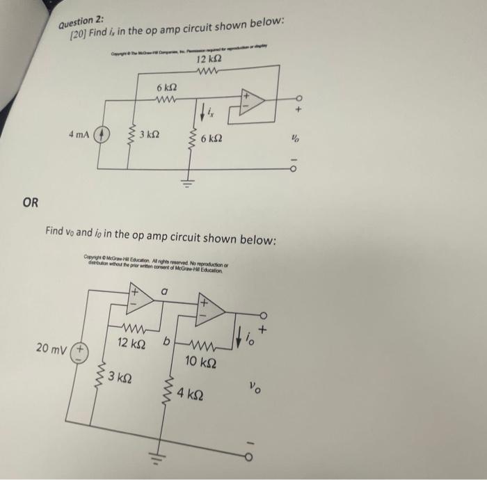 Solved Question 2: [20] Find lx in the op amp circuit shown | Chegg.com