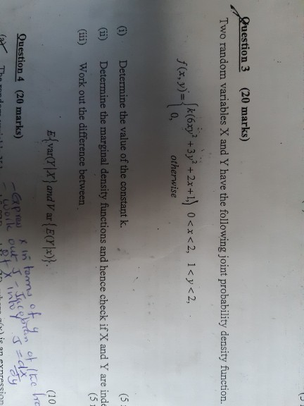 Solved Question 3 (20 marks) Two random variables X and Y | Chegg.com