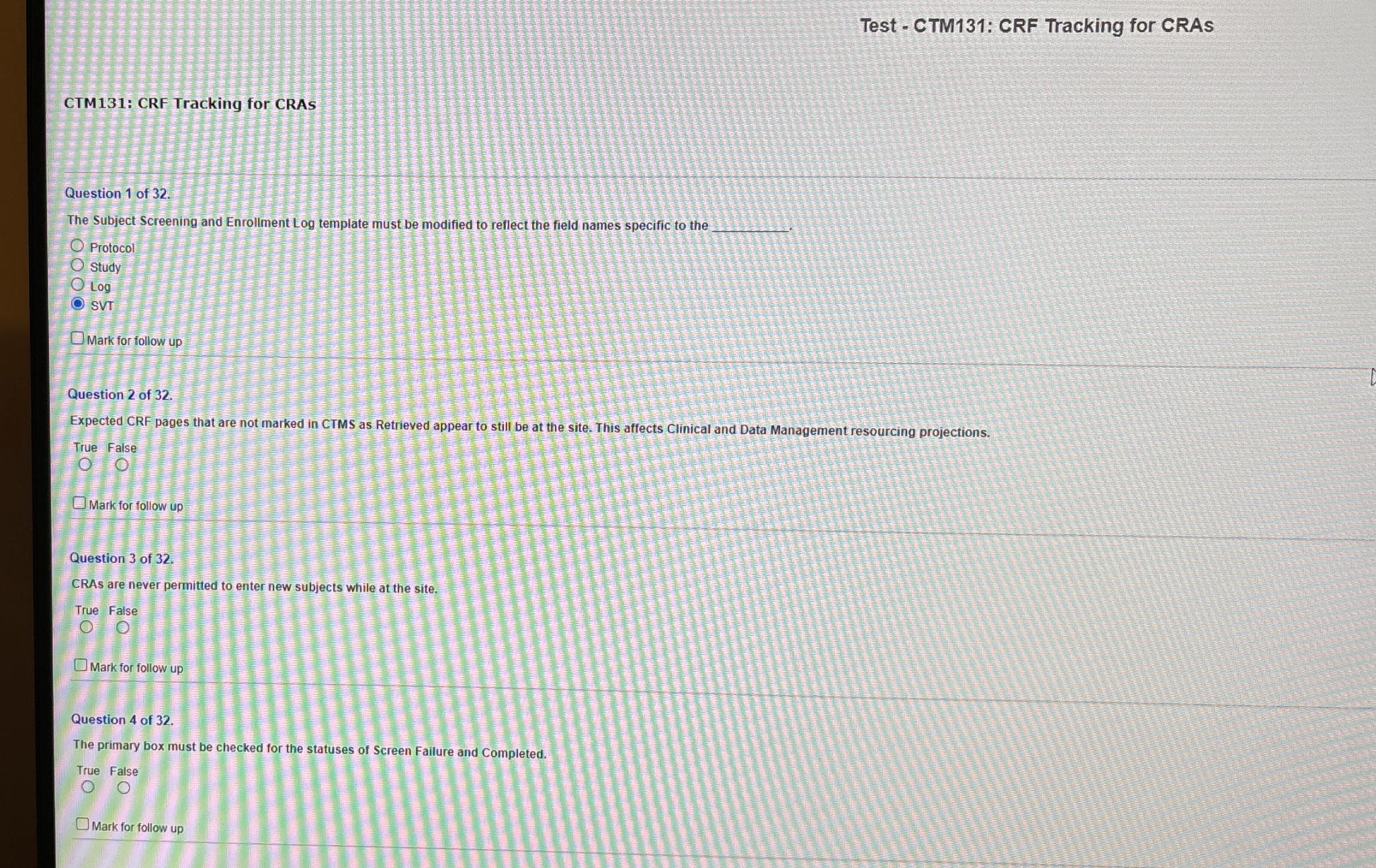 Solved Test - ﻿CTM131: CRF Tracking for CRAsCTM131: CRF | Chegg.com