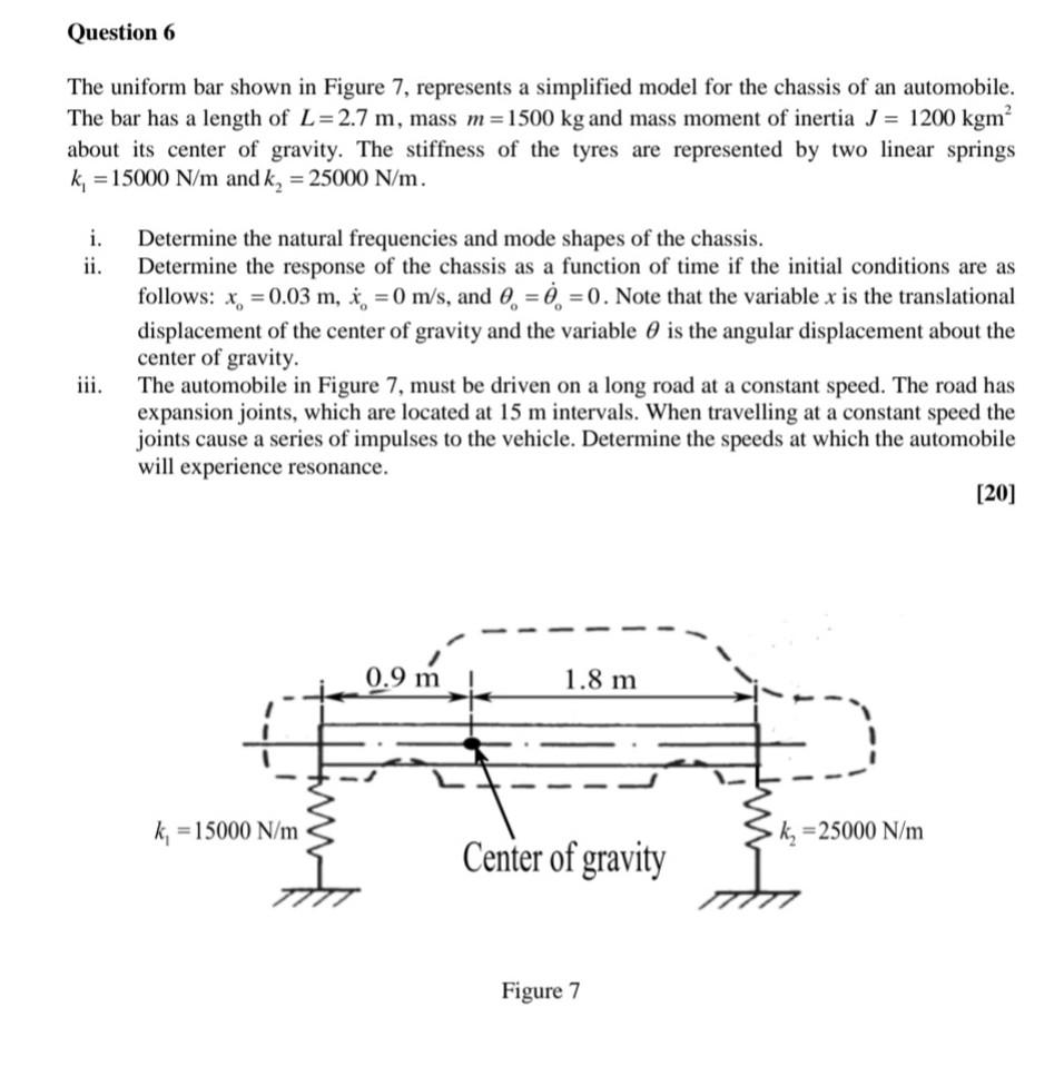 Solved Question 6 The uniform bar shown in Figure 7, | Chegg.com