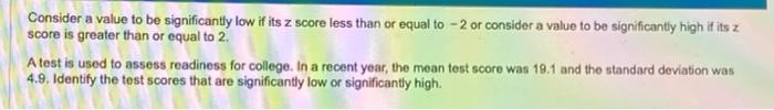 Consider a value to be significantly low if its z | Chegg.com