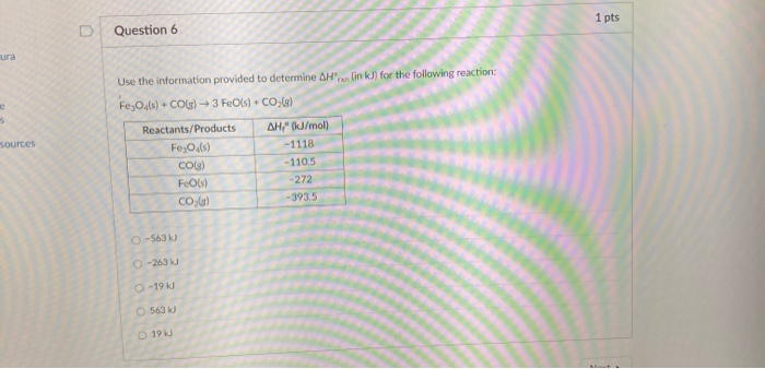 Solved 1 pts Question 6 ura Use the information provided to | Chegg.com