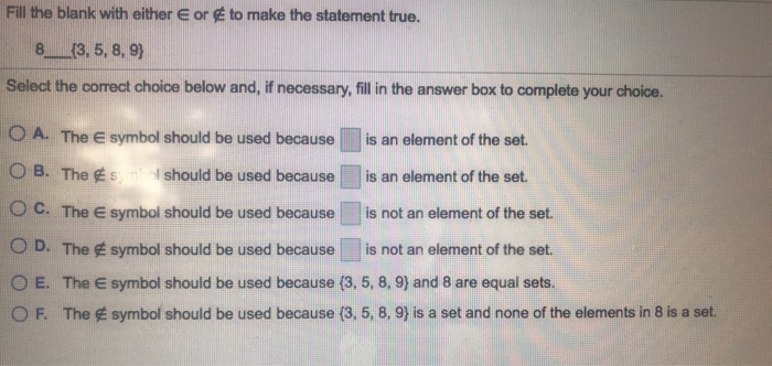 Solved Fill the blank with either E or to make the statement | Chegg.com