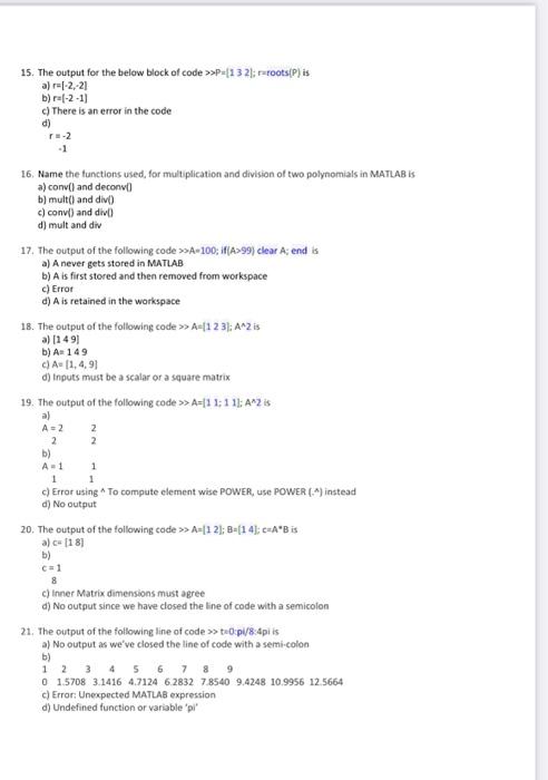 Solved MCQ on MATLAB 1. MATLAB stands for a) matrix | Chegg.com