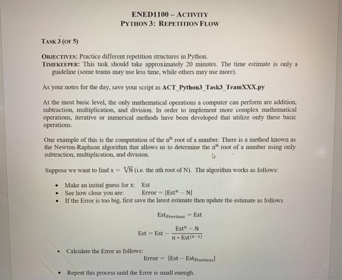 Solved ENED1100 - ACTIVITY PYTHON 3: REPETITION FLOW TASK 3 | Chegg.com