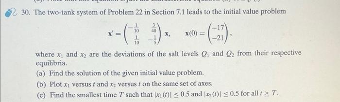 Solved 30. The two-tank system of Problem 22 in Section 7.1 | Chegg.com