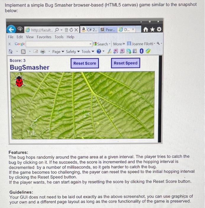 Solved Implement a simple Bug Smasher browser-based (HTML5 | Chegg.com