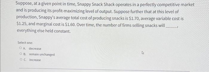 Solved Suppose, at a given point in time, Snappy Snack Shack | Chegg.com