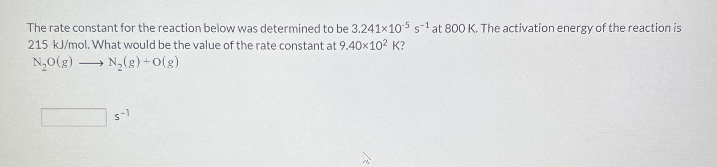 Solved The rate constant for the reaction below was | Chegg.com