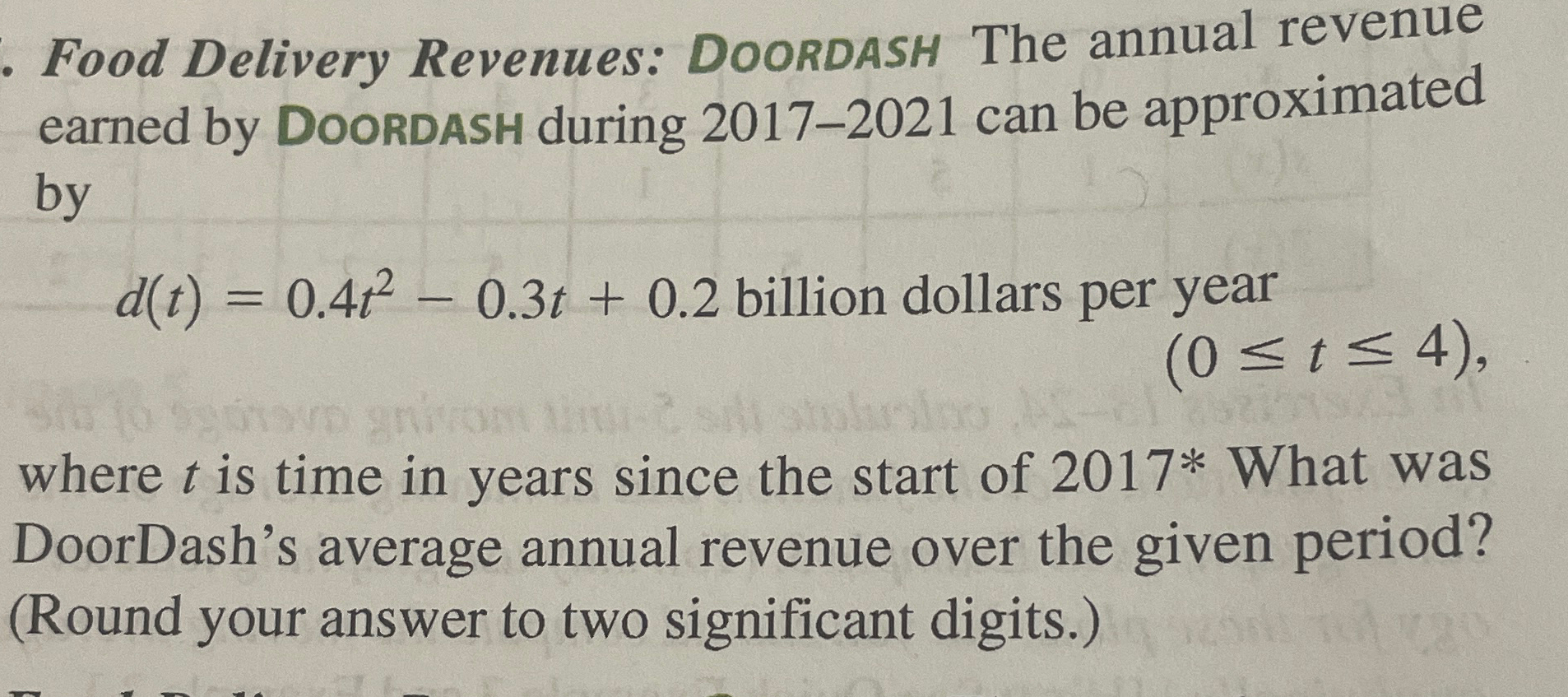 Solved Food Delivery Revenues DOORDASH The annual revenue