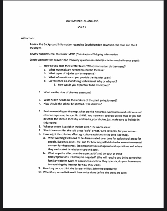 Solved ENVIRONMENTAL ANALYSIS LAB#3 Instructions: Review the | Chegg.com