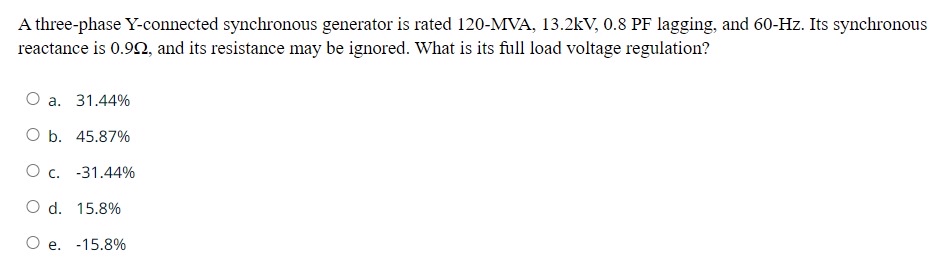 Solved A three-phase Y-connected synchronous generator is | Chegg.com