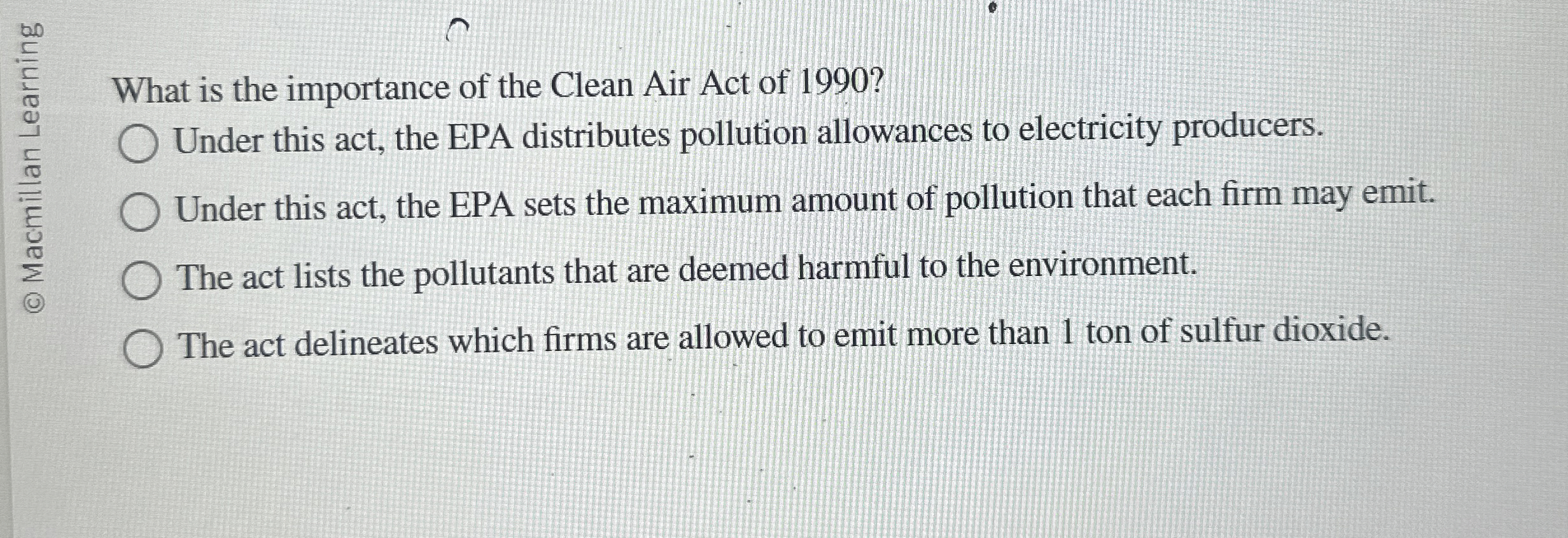 Solved What is the importance of the Clean Air Act of