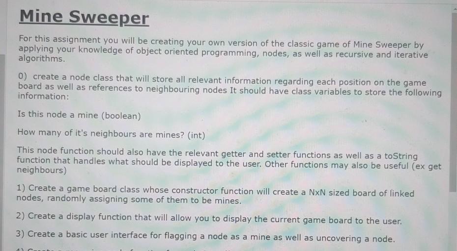 Solved Mine Sweeper For this assignment you will be creating | Chegg.com