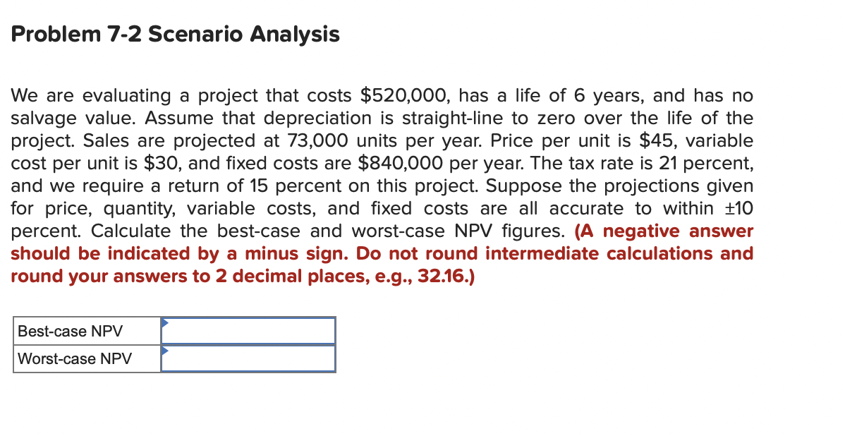 Solved Problem 7-2 ﻿Scenario AnalysisWe Are Evaluating A | Chegg.com