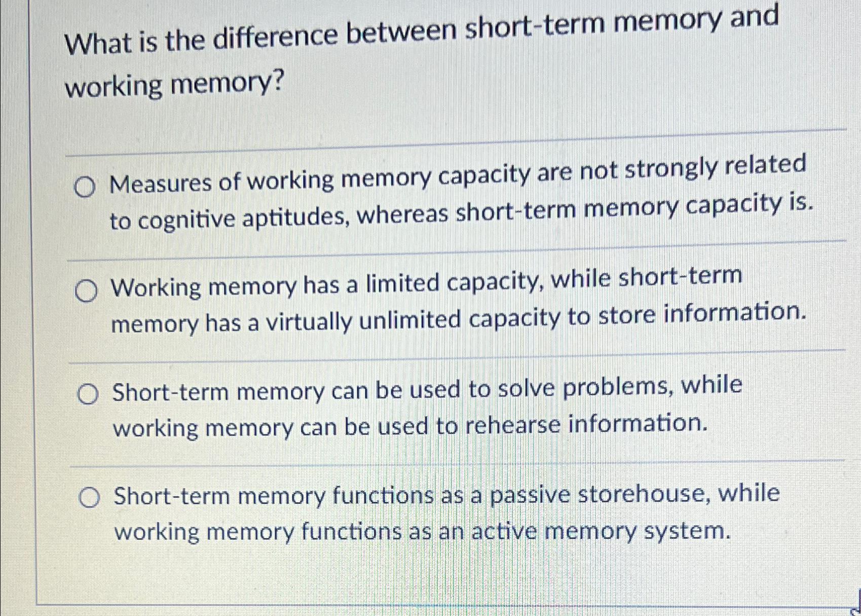 Solved What is the difference between shortterm memory and