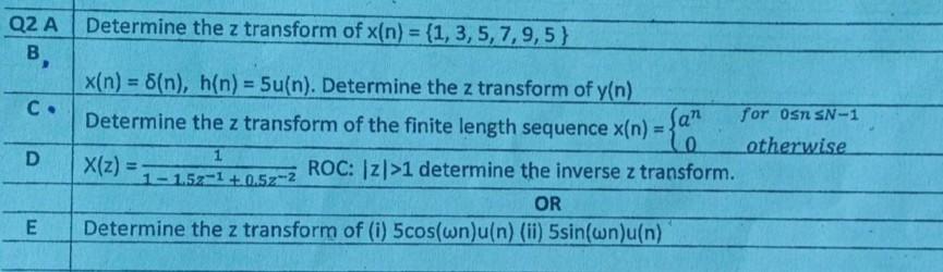 Solved Q2 A Determine The Z Transform Of Xn 135795