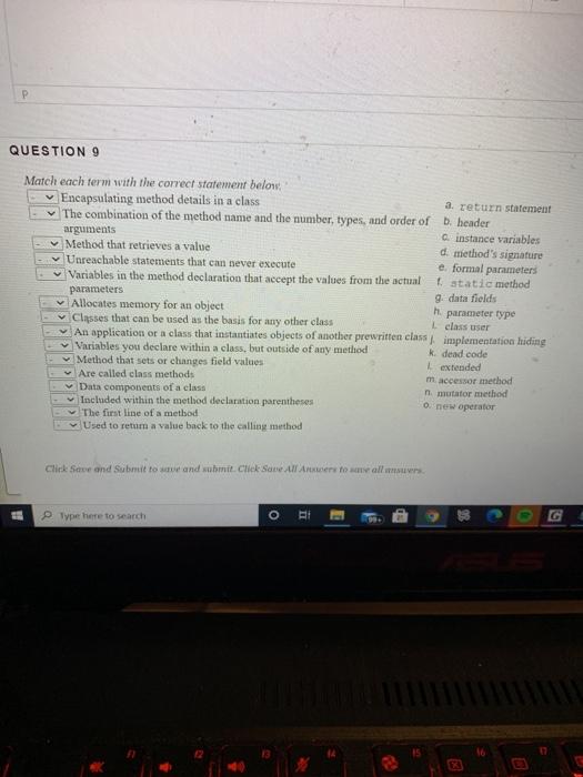 Solved P QUESTION 9 Match each term with the correct | Chegg.com