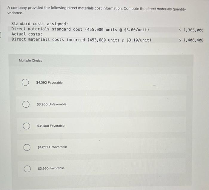 Solved A company provided the following direct materials | Chegg.com