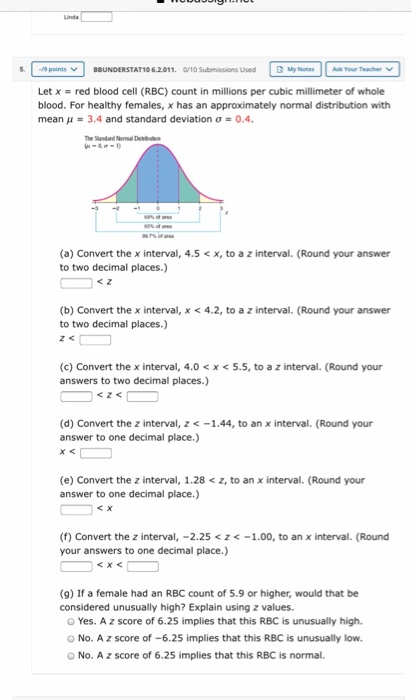 Solved Let X Red Blood Cell RBC Count In Millions Per Chegg