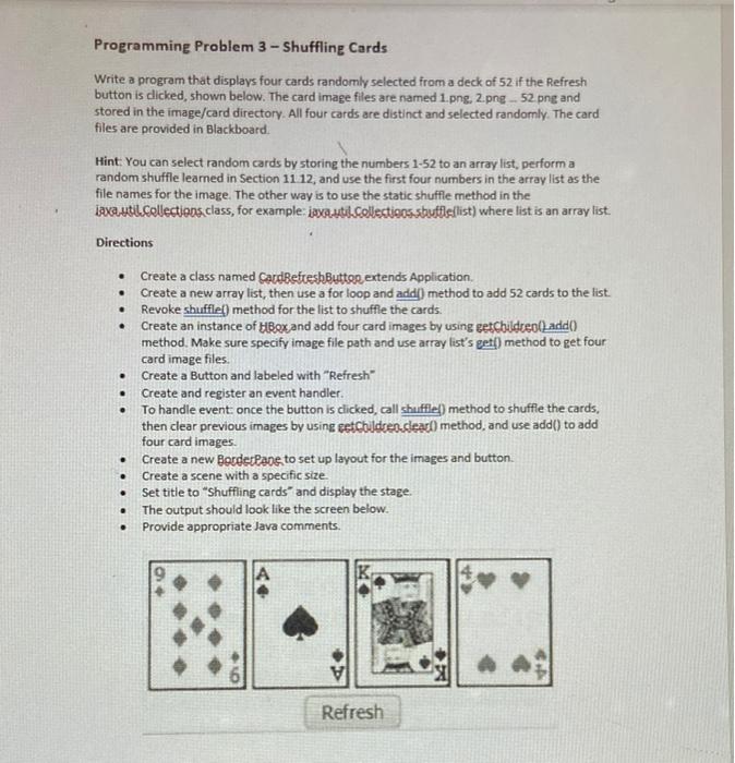 Solved Programming Problem 3 - Shuffling Cards Write a | Chegg.com