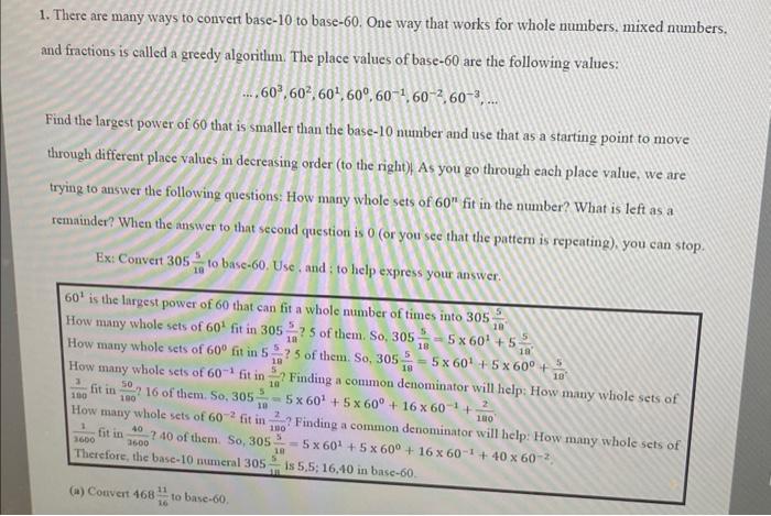 Solved 1. There are many ways to convert base-10 to base-60. | Chegg.com