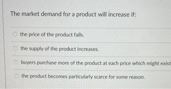 Solved The market demand for a product will increase if: the | Chegg.com