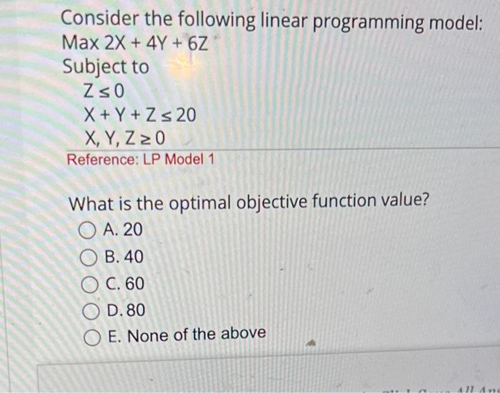 Solved Consider The Following Linear Programming Model: | Chegg.com