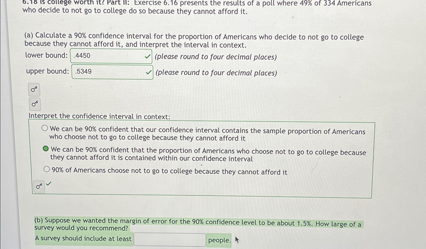 Solved 0.18 ﻿is college worth it? ﻿Part II: Exercise 6.16 | Chegg.com