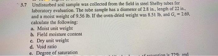 Solved 3.7 Undisturbed Soil Sample Was Collected From The | Chegg.com