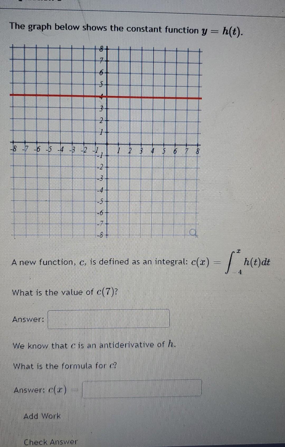 Solved The graph below shows the constant function y = h(t). | Chegg.com