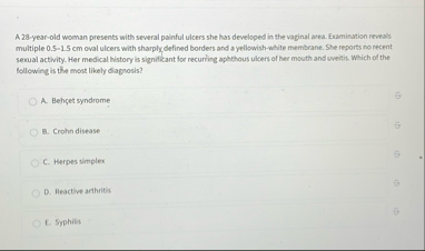 Solved A 28 -year-old woman presents with several painful | Chegg.com