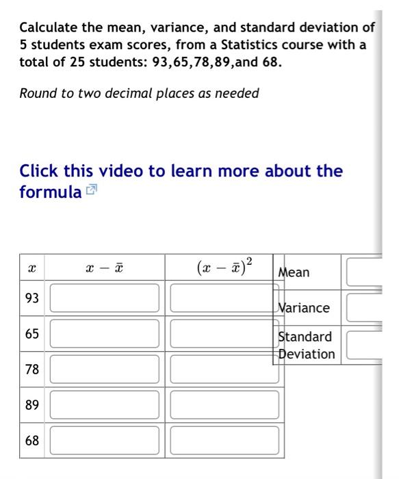 Solved Calculate the mean, variance, and standard deviation | Chegg.com