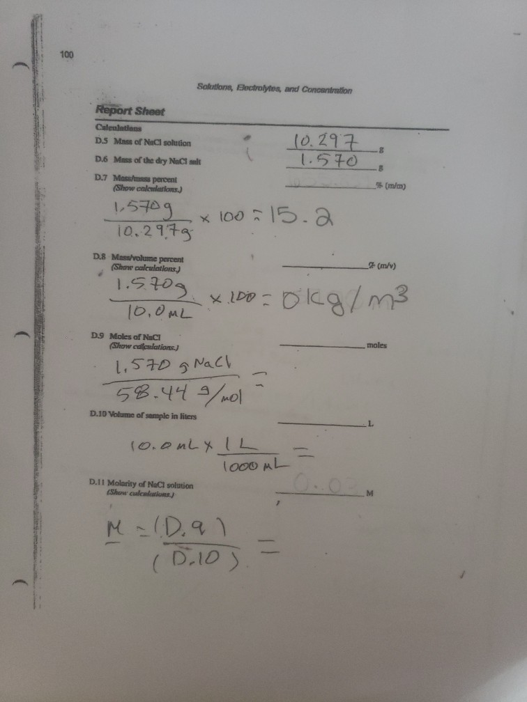 Solved 100 Solutions, Electrolytes, and Concentration Report