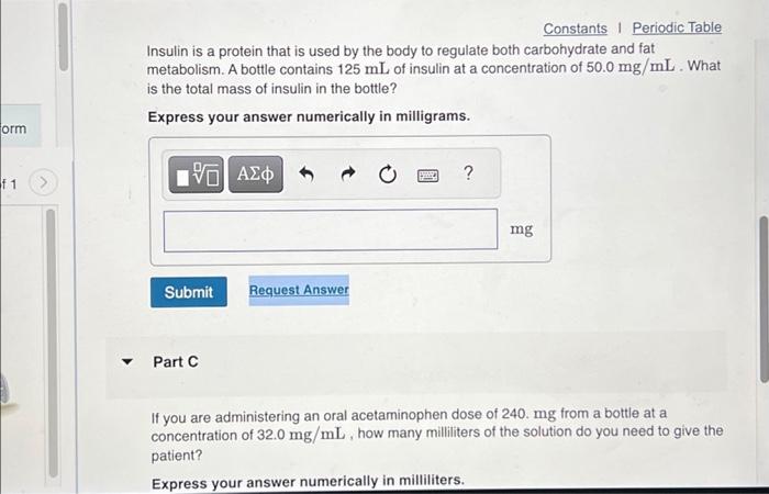 Solved Constants I Periodic Table Insulin is a protein that | Chegg.com