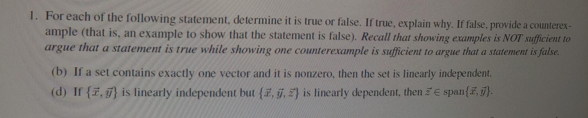 Solved 1. For each of the following statement, determine it | Chegg.com