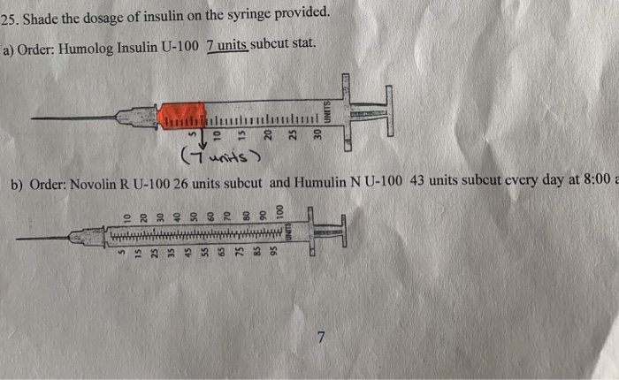 25. Shade the dosage of insulin on the syringe | Chegg.com
