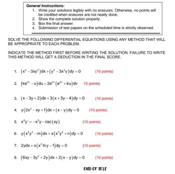 Solved General Instructions: 1. Write your solutions legibly | Chegg.com