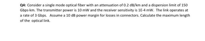 Solved Q4: Consider a single mode optical fiber with an | Chegg.com
