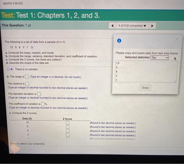 Solved MATH-119-03 Test: Test 1: Chapters 1, 2, and 3. This | Chegg.com