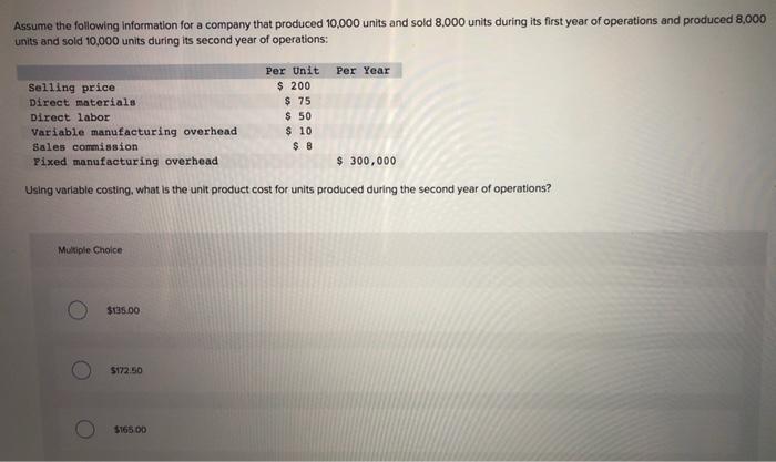Solved Assume the following information for a company that | Chegg.com
