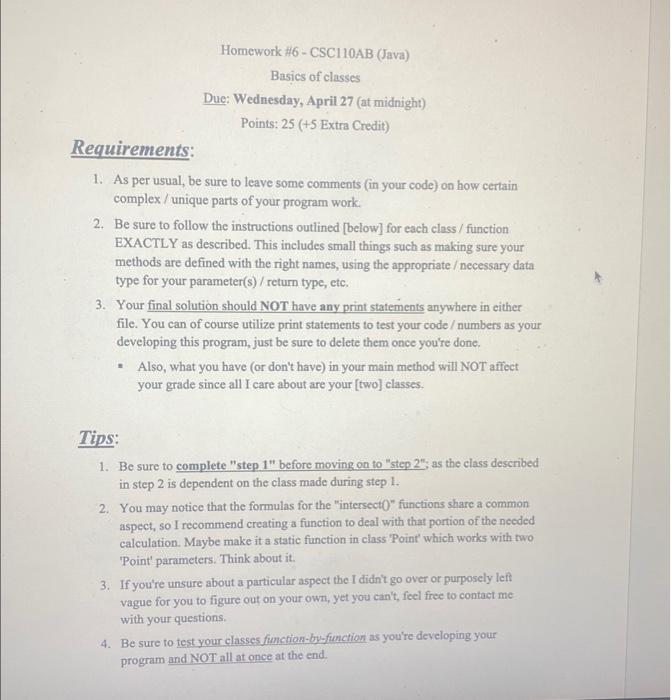 Solved Homework #6 - CSCI10AB (Java) Basics of classes Due: | Chegg.com