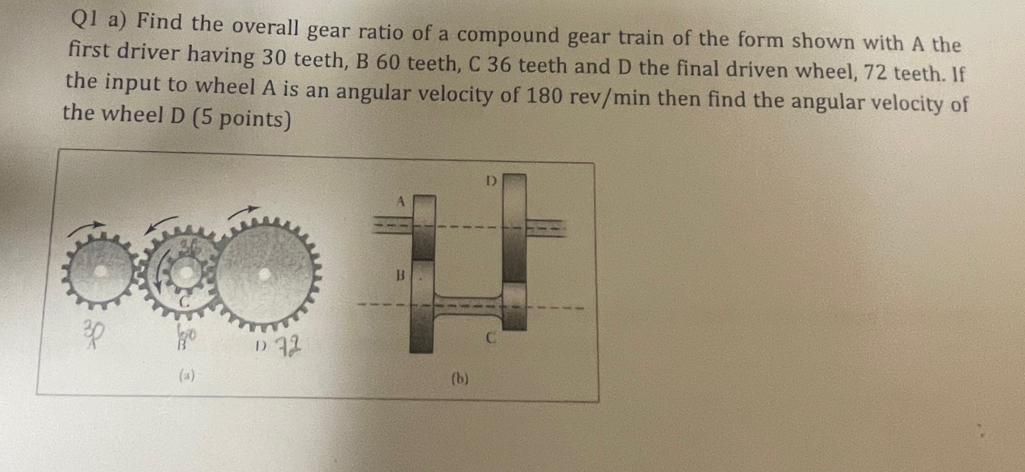 Solved Q1 ﻿a) ﻿Find the overall gear ratio of a compound | Chegg.com
