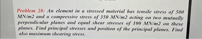 Solved Problem 28: An element in a stressed material has | Chegg.com