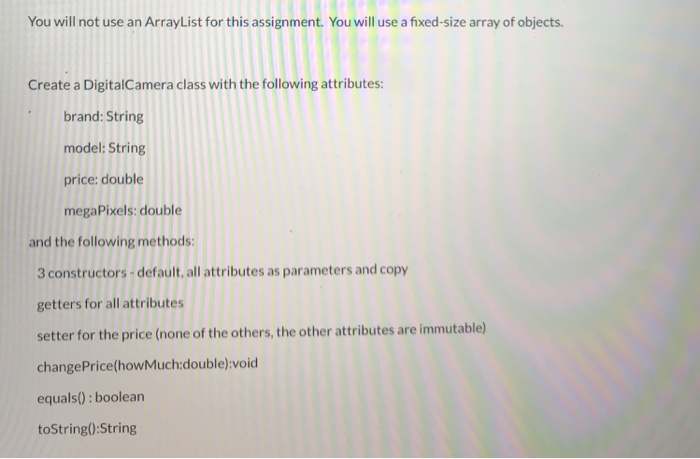 Solved java code. use a fixed sized array of objects. no | Chegg.com