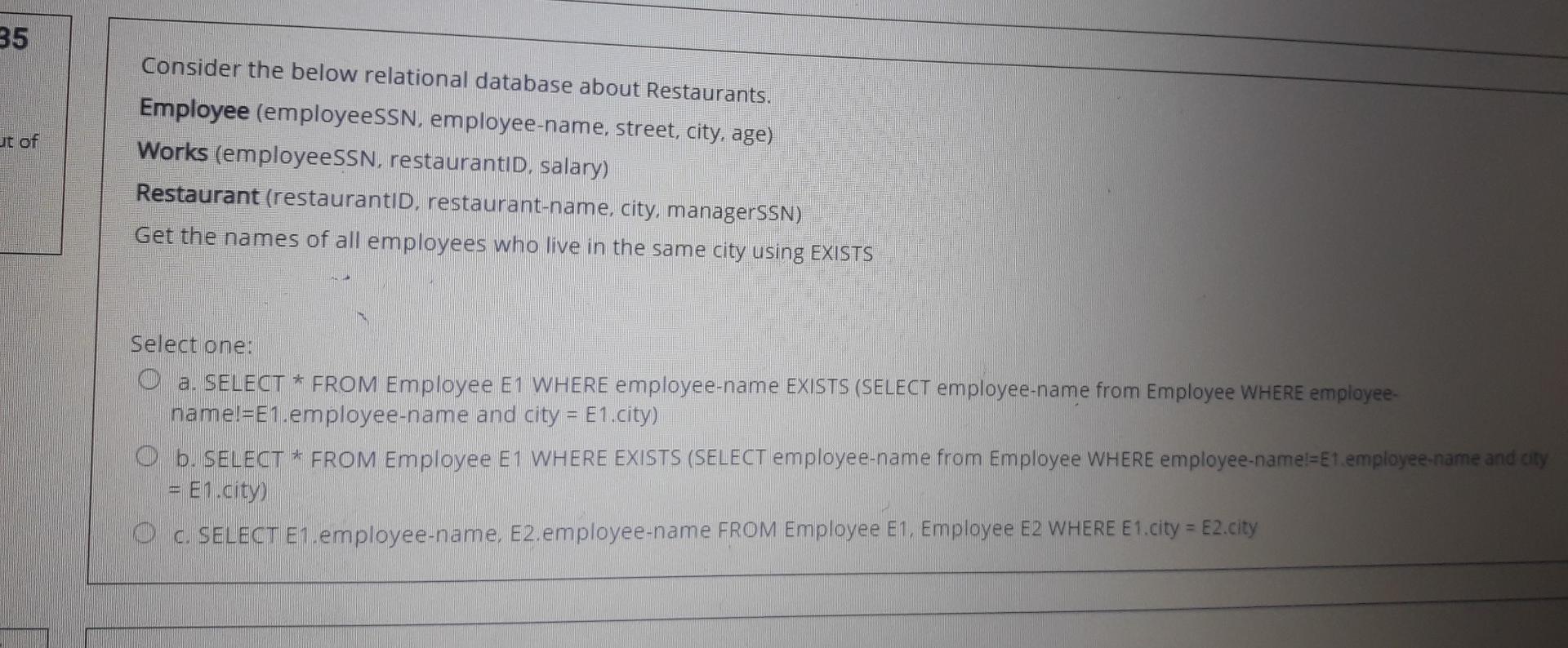 Solved 35 Consider the below relational database about | Chegg.com