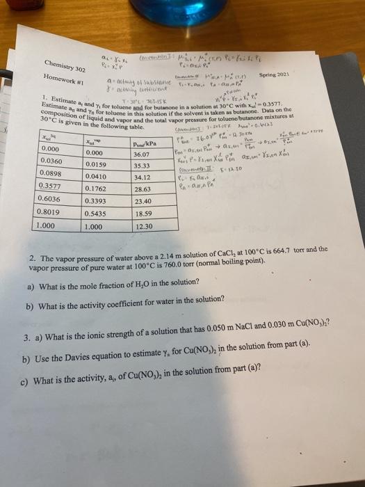 Solved 1 Estimate And Y For Toluene And For Butanone I Chegg Com